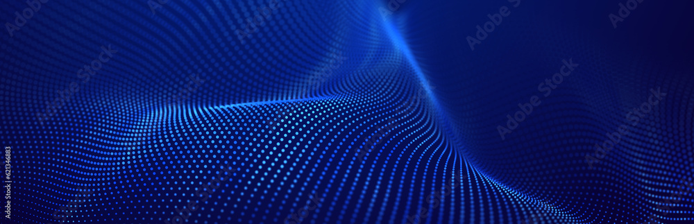 Poster wave of streaming particles on a light blue background. abstract background with dynamic elements of