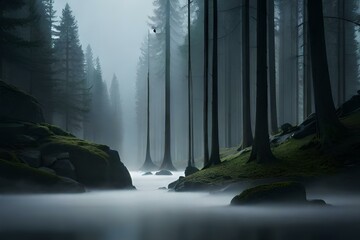 waterfall in the forest generated Ai.