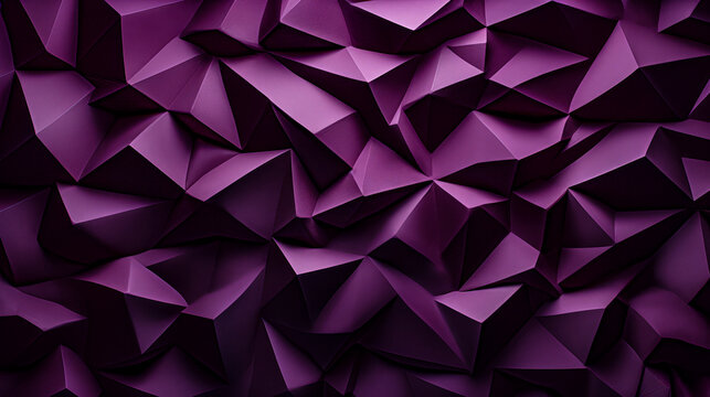 Abstract Purple Polygonal Background Texture. Low Poly Dark Purple Wall. Deep Purple Low Polygon Mesh Wallpaper Concept. House Decoration Origami Style. 3d Rendering, 3d Illustration. .