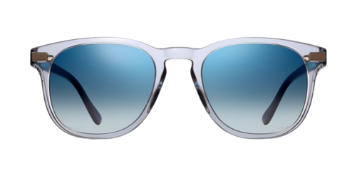 Pair of fashionable blue sunglasses. Generative AI.