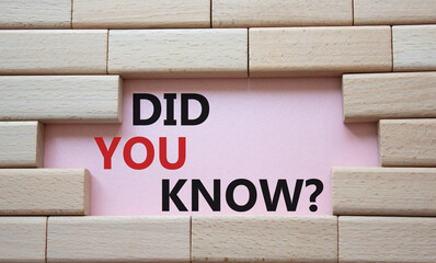 Did you know symbol. Wooden blocks with words Did you know. Beautiful pink background. Business and...