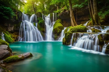 Fototapeta na wymiar waterfall in the jungle generating by AI technology