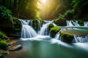 waterfall in the forest generating by AI technology