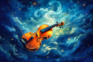 Fototapeta premium Starry Symphony: mesmerizing panorama of a celestial orchestra, where stars twinkle like musical notes, forming constellations against a cosmic backdrop