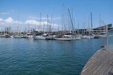 Fototapeta premium Yachts in marina in port of Barcelona area, Catalonia, Spain
