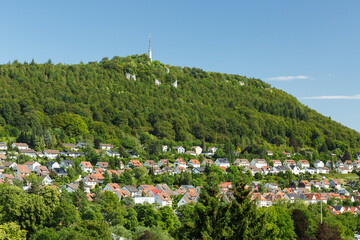 Fototapeta na wymiar Albstadt-Ebingen mit Blick auf Schloßfelsenturm (Schwäbische Alb)