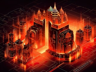 In this striking illustration, a digital fortress is depicted, symbolizing the importance of cybersecurity in the digital age.