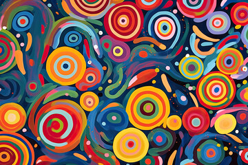 whimsical abstract background with playful swirls and loops in vibrant primary colors, evoking a sense of joy and childlike wonder