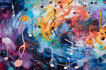 symphony of abstract musical notes on a colorful background, evoking the harmony and rhythm of a captivating melody