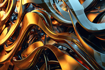symphony of abstract forms and textures on a metallic background, representing the fusion of art and technology