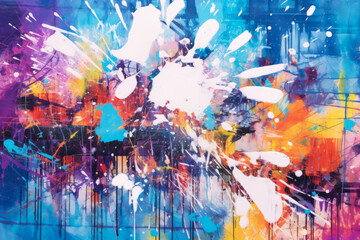 abstract background resembling a vibrant urban graffiti art piece, with splashes of color and expressive brushstrokes, embodying urban culture and creativity