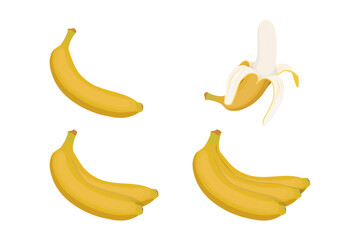 Banana fruit and peeled banana icon vector flat isolated on white background illustration