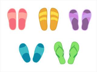 Summers Slippers set. Flat design. 