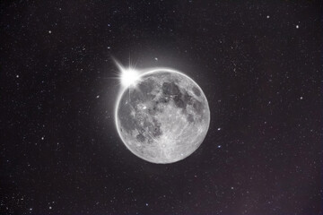 Fototapeta na wymiar beautiful and bright moon with the reflection sun