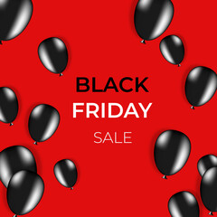 Black Friday Sale banner with black balloons red background. Black Friday Sale poster