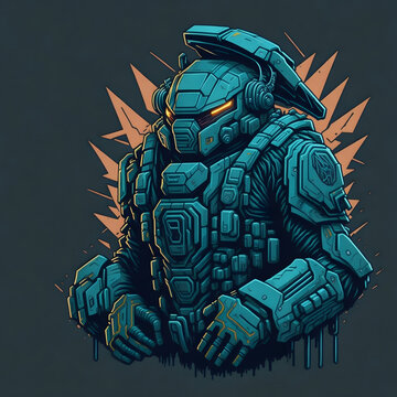 vector t-shirt art ready to print highly detailed colorful graffiti illustration of master chief , wearing headphone, high detail