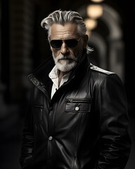 Obraz premium Portrait of the fashionable man outdoors, AI Generated person and Image 