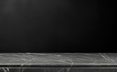 Empty table marble black countertop on black wall background. High quality photo - obrazy, fototapety, plakaty