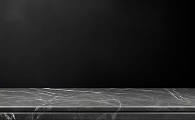 Crédence de cuisine en verre imprimé Papier peint en béton Empty table marble black countertop on black wall background. High quality photo