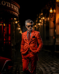 Obraz premium Portrait of the fashionable man outdoors, AI Generated person and Image 
