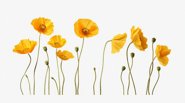 California yellow floral poppy flowers on white background AI Generated image