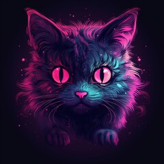 Cute cat animal furry pink neon light illustration pictures AI Generated art