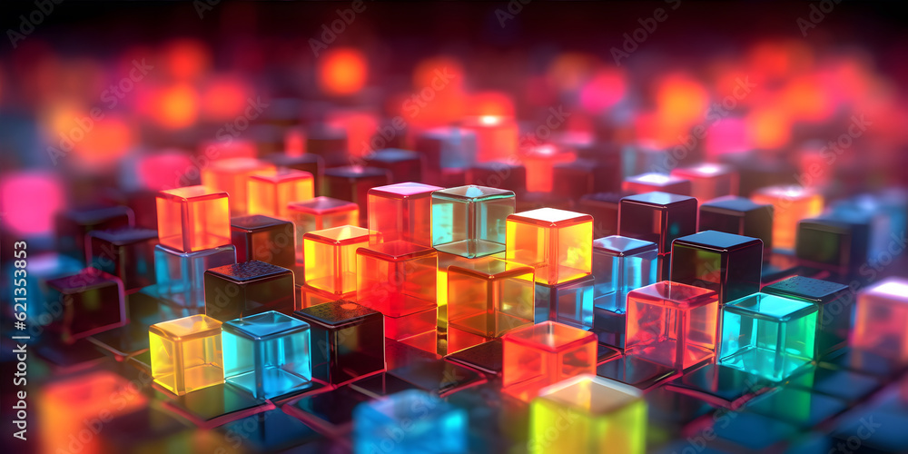Poster futuristic cyberspace background, 3d style of data processing. futuristic technology. colorful cubes