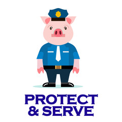 pig police officer character flat style vector illustration, Pig in police uniform flat style stock vector image