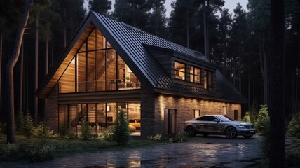 Obraz premium Exterior modern luxury beautiful two-story coin cottage Ai generated art