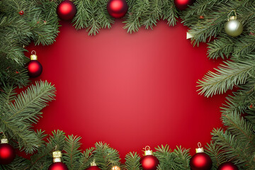 Obraz na płótnie Canvas Top view Christmas decoration background with copyspace