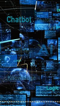 Artificial Intelligence Matrix Grid.  Vertical footage in 9:16 ratio. Smartphone and social media ready