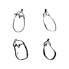 Eggplant set. Korean cosmetic ingredient. Hand drawn doodle vector illustration.
