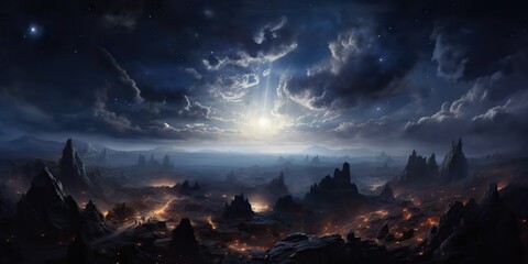 AI Generated. AI Generative. Nature outdoor wild sky between heaven and hell god religion scene. Graphic Art