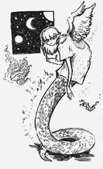Dark hand drawn tattoo idea, Illustration with noise - 621356280