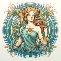 Enchanting Virgo astrological sign in vibrant pastel hues, majestically centered on a pristine white backdrop; a touch of femininity amplifies its allure. Generative AI