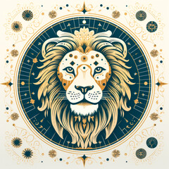 Vibrant pixelated Leo zodiac sign in a minimalistic circle, isolated on white background, perfect for astrology-lovers seeking minimalist design. Generative AI