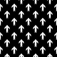 Seamless surface pattern design with white arrows ornament. Repeated figures ornamental background. Ethnic wallpaper. Tribal embroidery motif. Digital paper, page fill, textile print. Vector art.