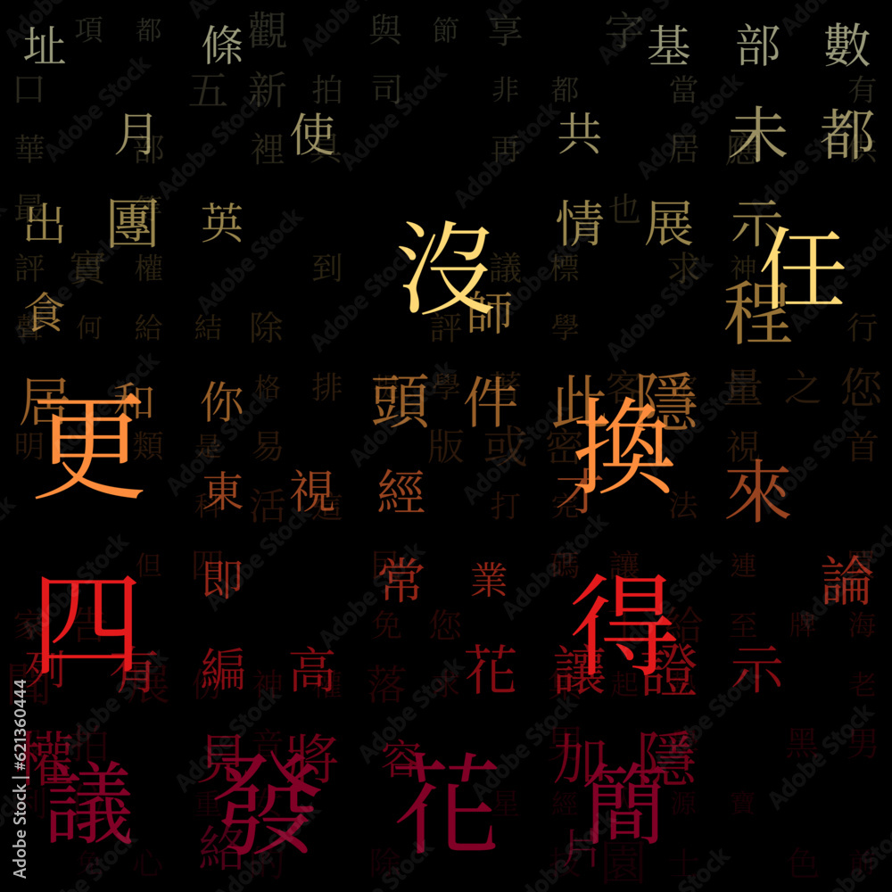 Aufkleber futuristic background. random characters of chinese traditional alphabet. gradiented matrix pattern.