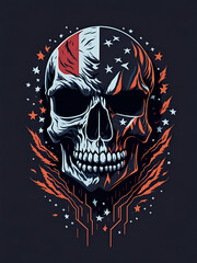 Dead skull with USA flag. AI generated illustration