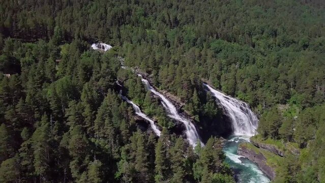 Aerial view of the Vermafossen Falls in Norway, Europe.