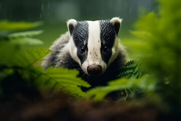 Badger in the forest. Generative AI.