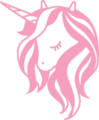 head of unicorn logo.cute unicorn. beautiful unicorn with lush mane.vector illustration.print for t-shirt.childish design for girls.pink unicorn silhouette.suitable for plotter.unicorn logo.emblem.