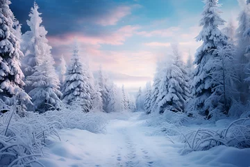 Photo sur Plexiglas Forêt des fées winter landscape in the mountains. snow covered trees in the forest. snow-covered forest in winter. Generative AI.