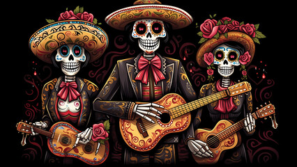 Mariachi Band of Skeltons for Cinco de Mayo or Day of the Dead celebrations