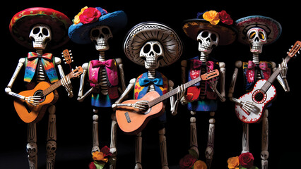 Fototapeta na wymiar Mariachi Band of Skeltons for Cinco de Mayo or Day of the Dead celebrations