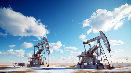 oil pumps against the blue sky. Generative Ai. 