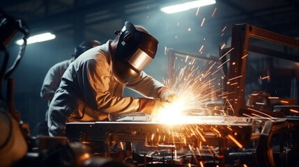 welder welding steel. Generative Ai. 
