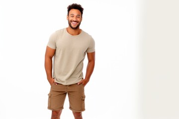 happy african american man in t-shirt on white background