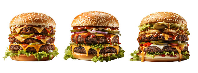 hamburger food isolated on transparent background ,burger png ,generative ai