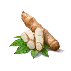 ginger root with slices on a white background. pencil drawing. Generative AI